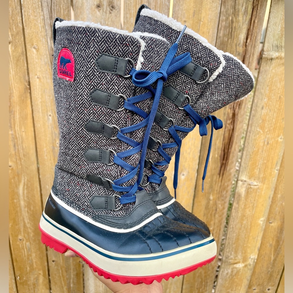 SOREL Tivoli Tweed Houndstooth Tall Waterproof Winter Snow Boots Sz 5